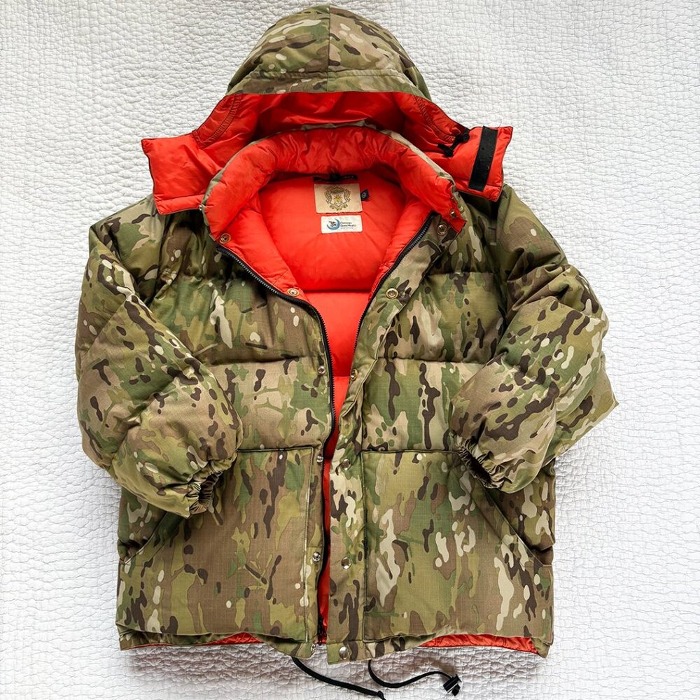 Crescent Down Works Puffer Jacket in Olive Multi Camo, Men's size XL